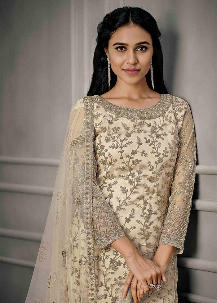 3 Pc Cream Semi Stitched Net Suit Set Buy Cheap Get Authentic