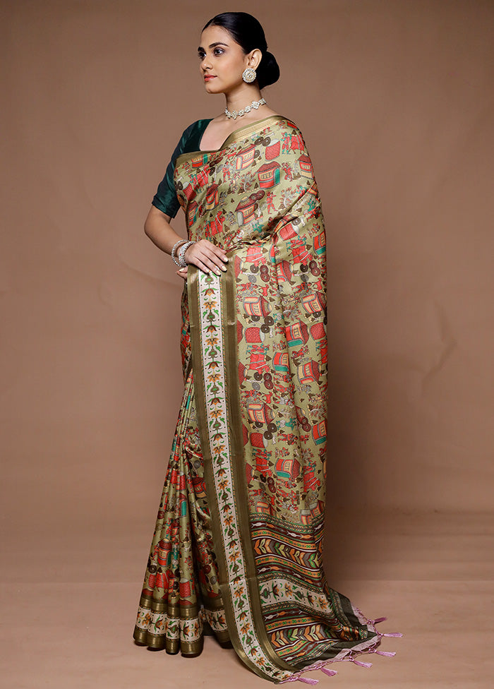 Green Dupion Silk Saree With Blouse Piece Outlet View