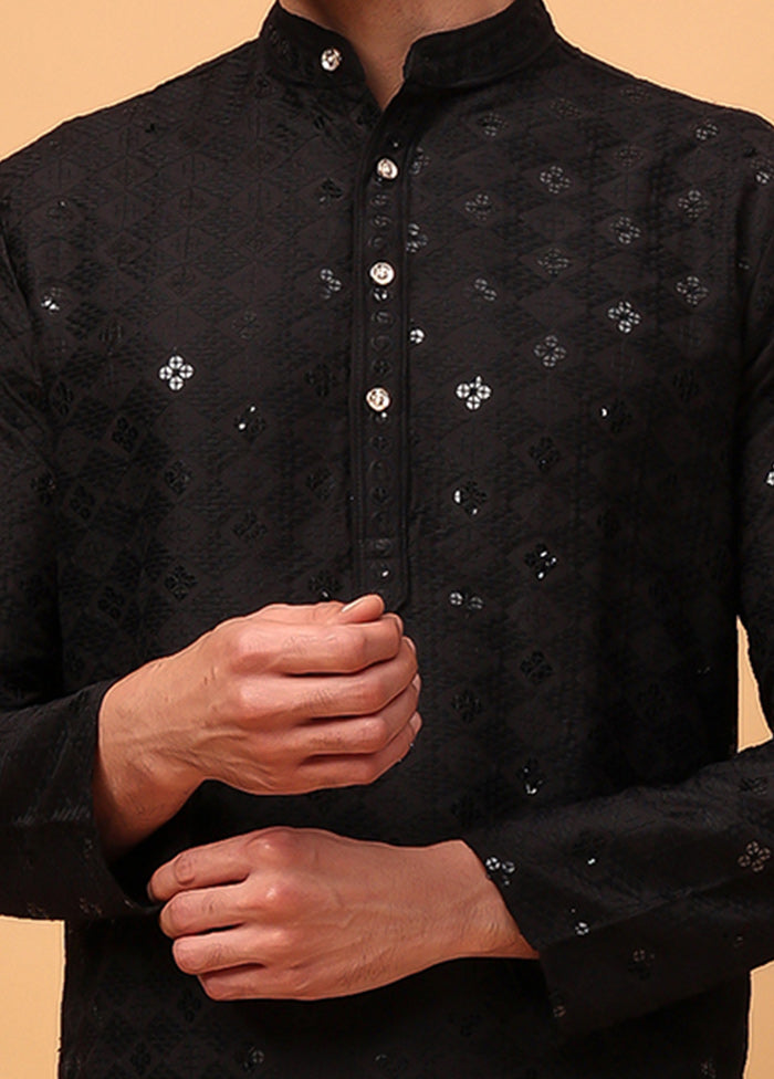 Black Viscose Embroidered Kurta Original Cheap Pice