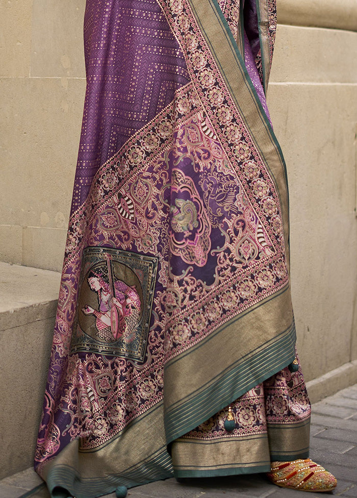 Purple Spun Silk Saree With Blouse Piece Free Shipping High Quality