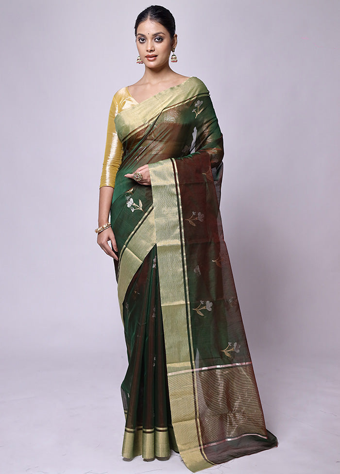 Green Handloom Chanderi Pure Cotton Saree With Blouse Piece Buy Cheap New