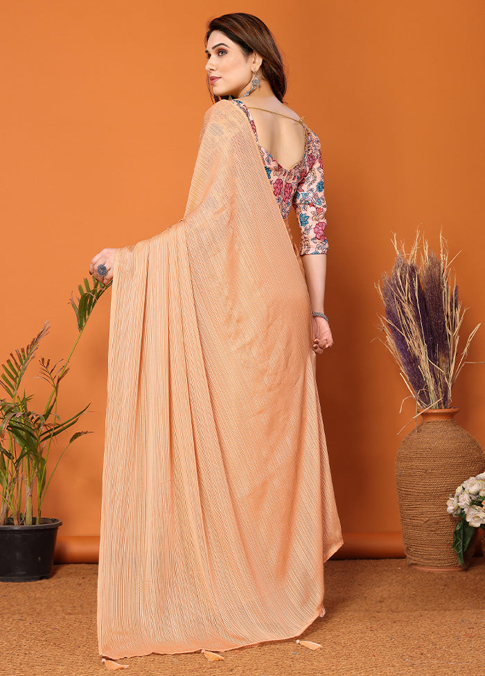 Orange Spun Silk Saree With Blouse Piece Best Pices Online