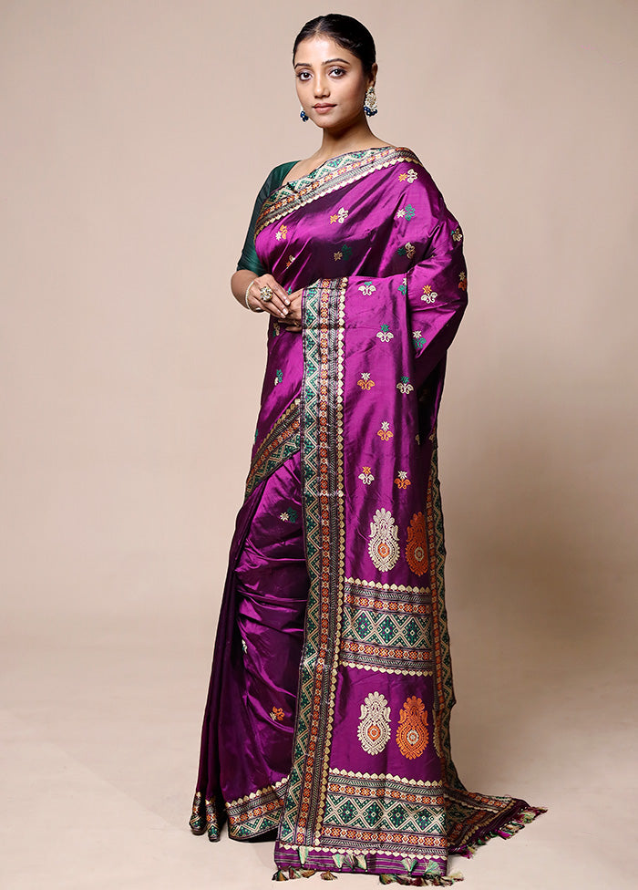 Purple Handloom Assam Pure Silk Saree With Blouse Piece Cheap Usa Stockist