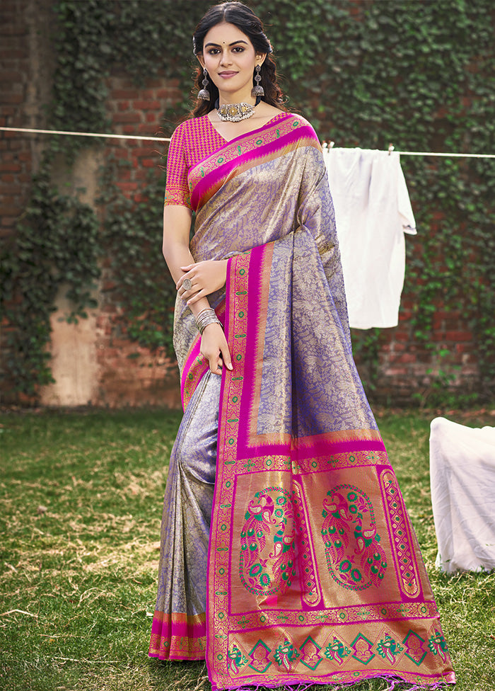 Purple Spun Silk Saree With Blouse Piece Free Shipping Cheap Pice