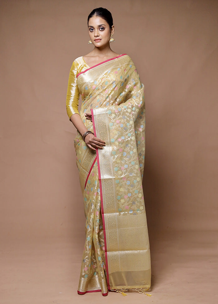 Yellow Organza Saree With Blouse Piece Cheap Best Seller