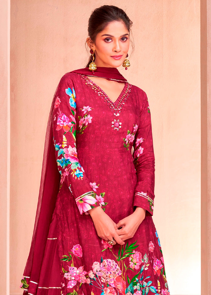 2 Pc Wine Semi Stitched Silk Suit Set Cheap Sale With Mastercard