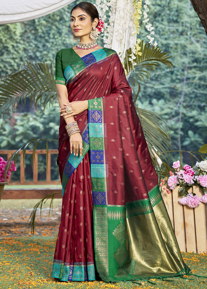 Maroon Dupion Silk Saree With Blouse Piece Buy Cheap Manchester Great Sale