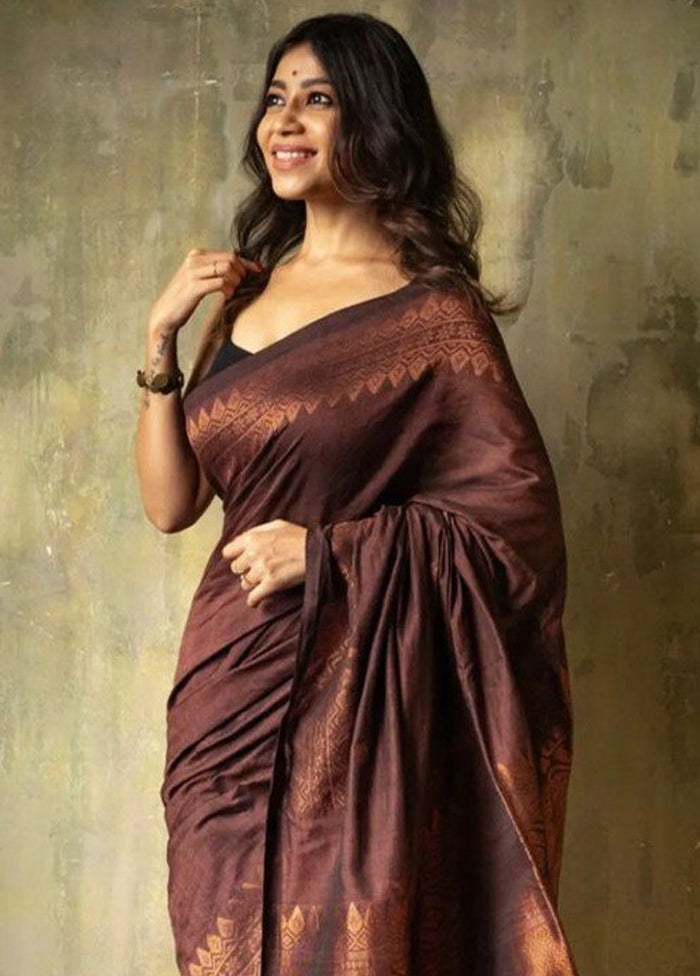 Coffee Banarasi Silk Saree With Blouse Piece Cheap Pice For Sale