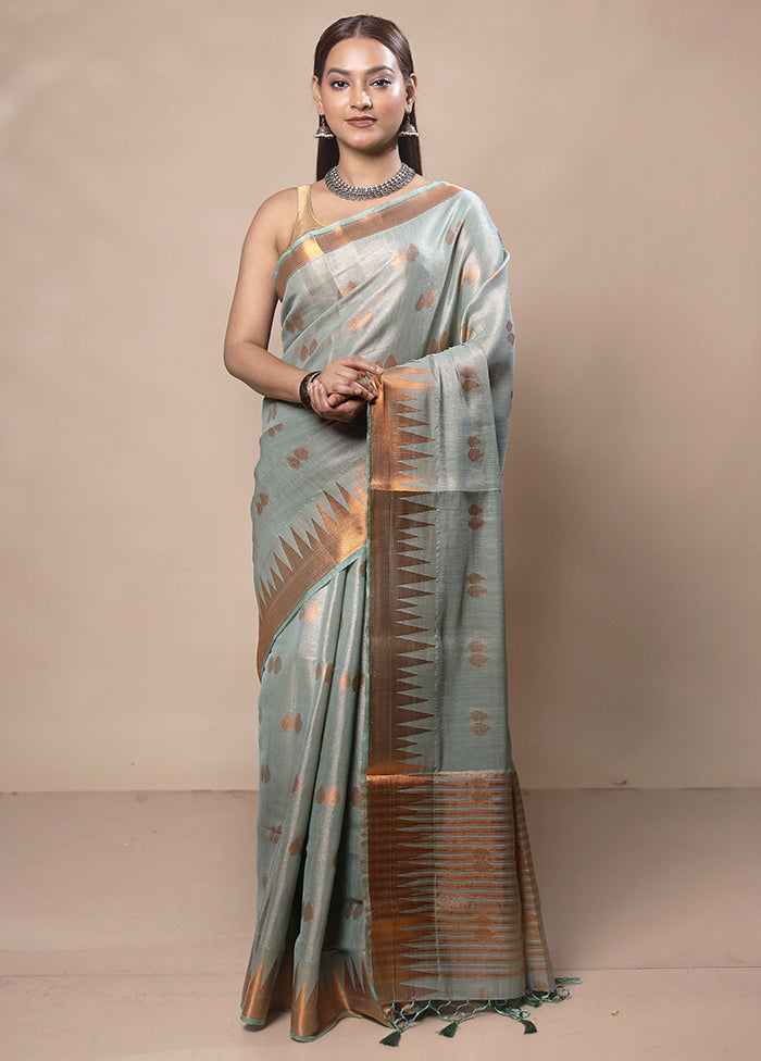 Green Tissue Silk Saree With Blouse Piece Discount Sast