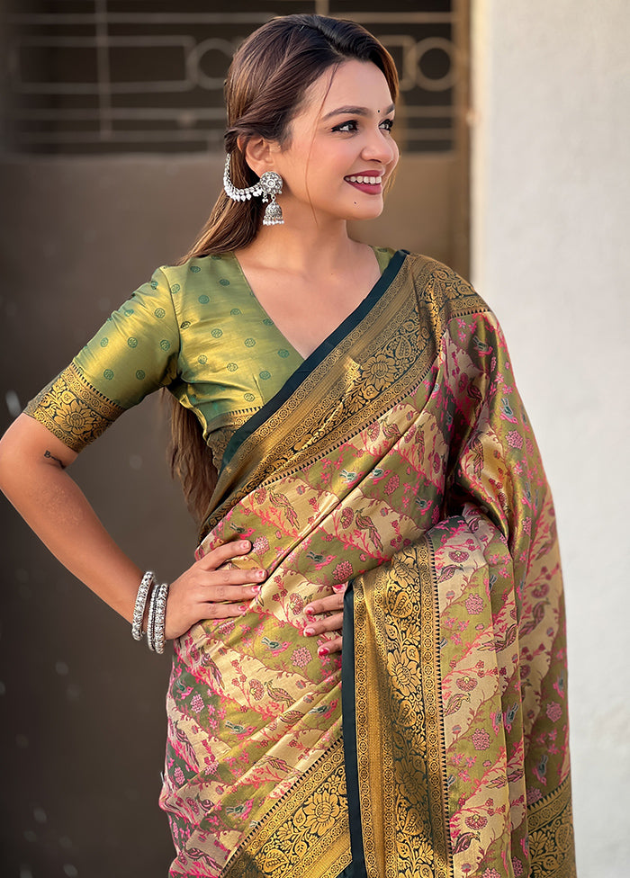 Green Dupion Silk Saree With Blouse Piece Pay With Visa Cheap Pice