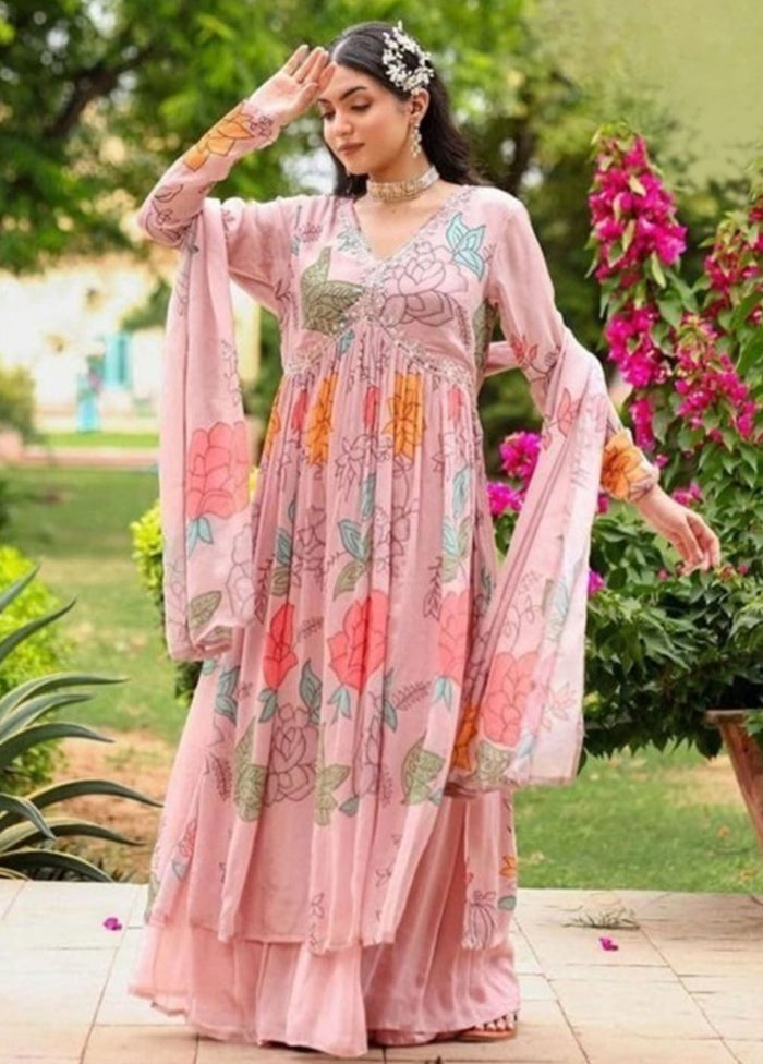 3 Pc Pink Readymade Georgette Suit Set Clearance 2025