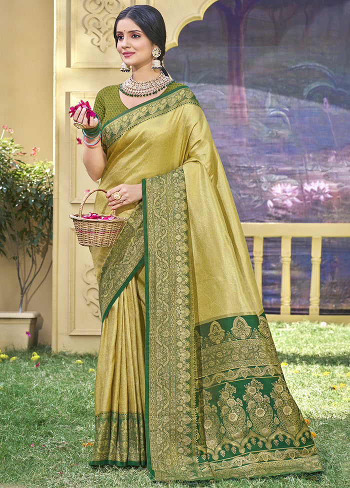 Light Green Spun Silk Saree With Blouse Piece Outlet With Credit Card