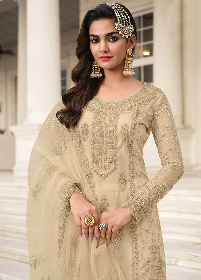 3 Pc Cream Unstitched Net Suit Set Visit New Cheap Pice