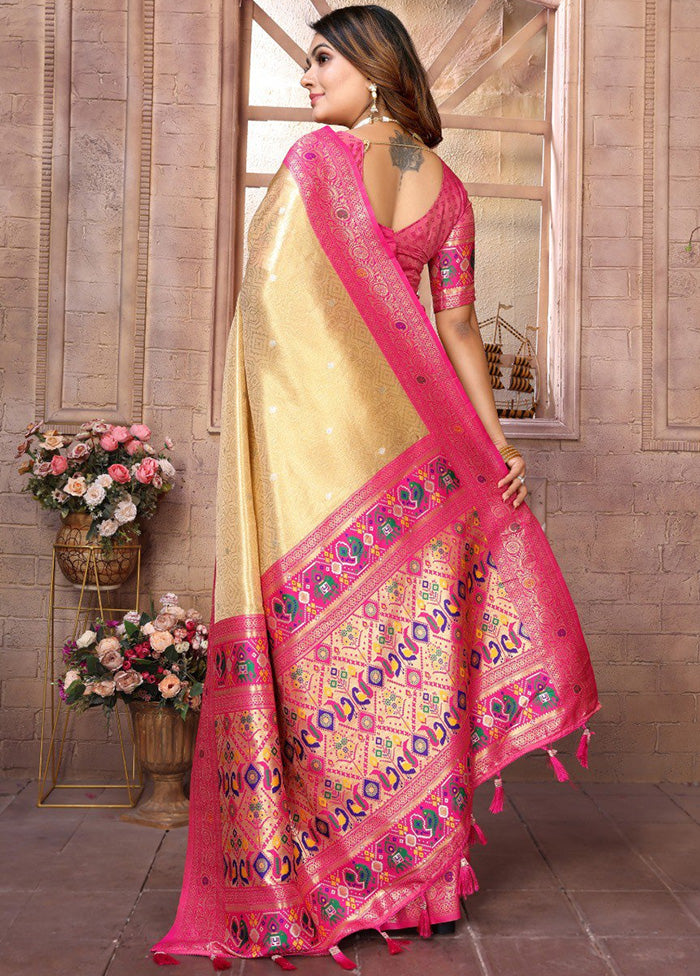 Golden Banarasi Silk Saree With Blouse Piece 2025 Newest Cheap Online