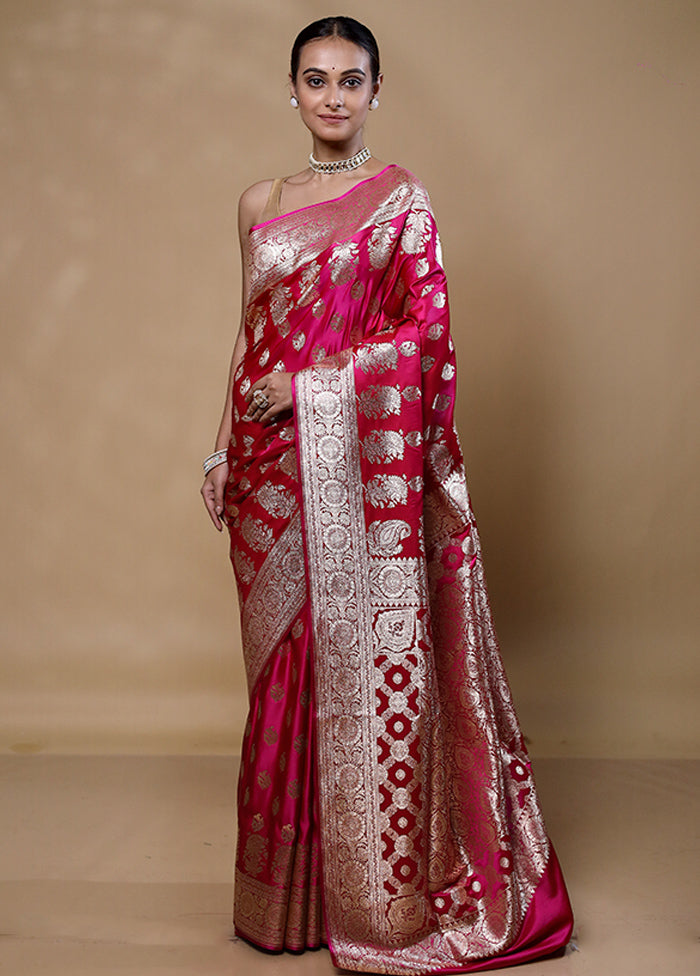 Pink Banarasi Silk Saree With Blouse Piece Wiki Cheap Pice