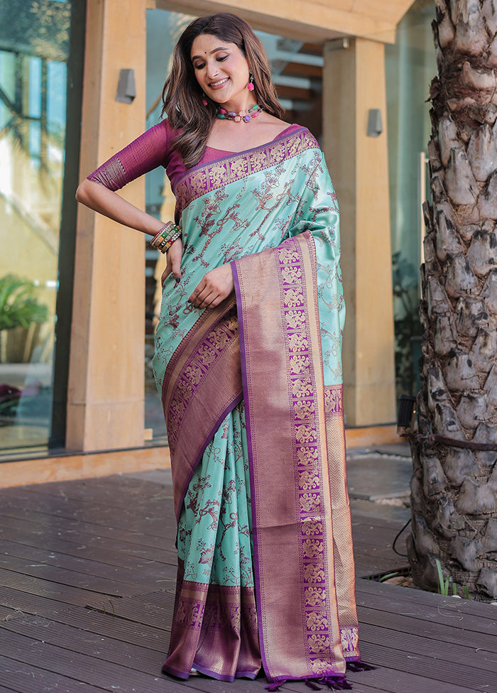 Turquoise Spun Silk Saree With Blouse Piece Shop Offer Cheap Pice