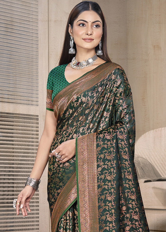 Green Spun Silk Saree With Blouse Piece Finishline Online