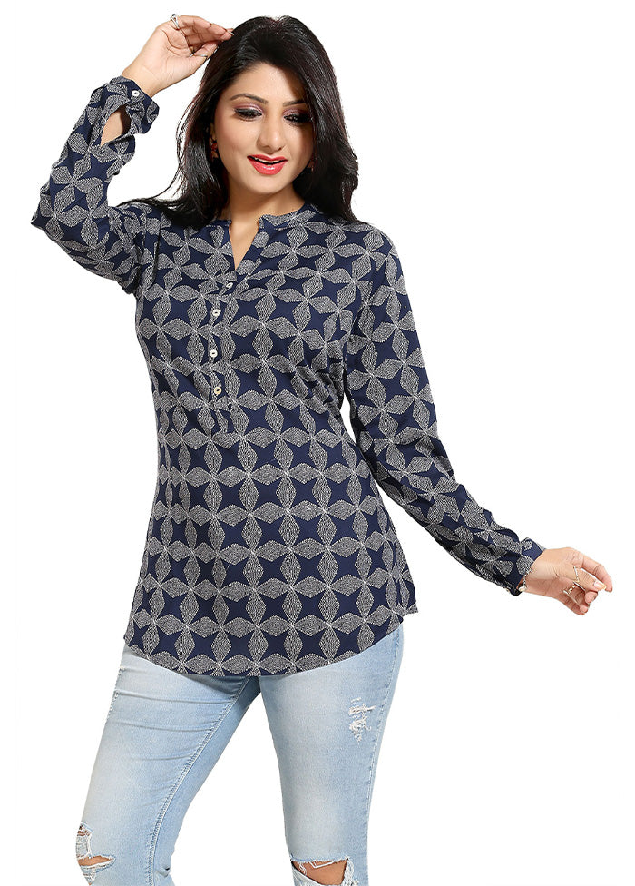 Navy Blue Readymade Rayon Short Kurti Largest Supplier Cheap Pice