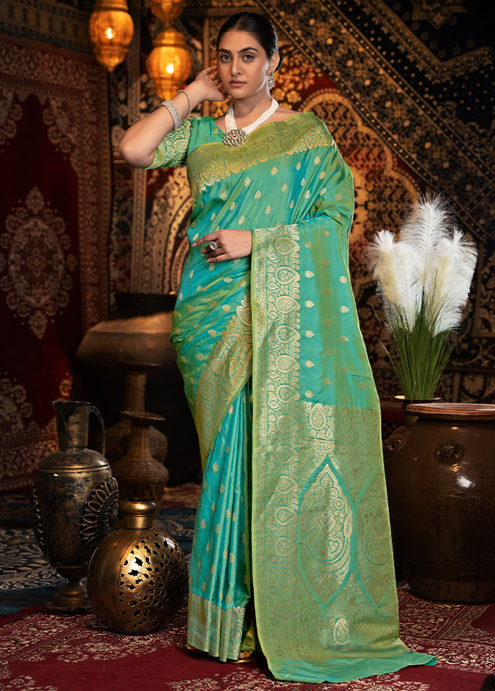 Green Banarasi Silk Saree With Blouse Piece Low Shipping Fee Online