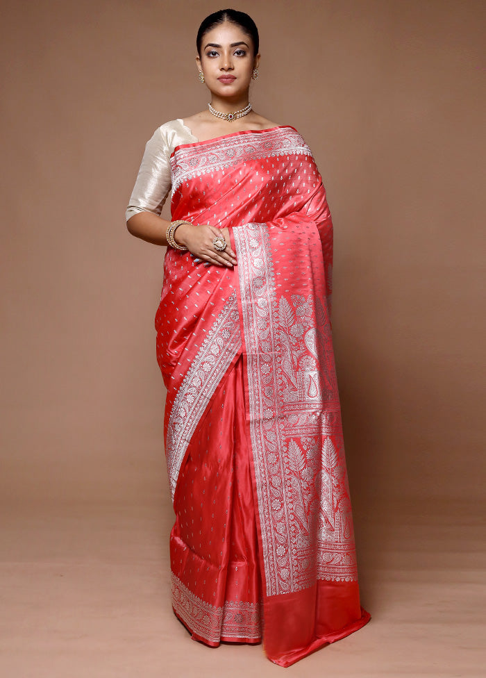 Pink Handloom Banarasi Pure Silk Saree With Blouse Piece Cheap Brand New Unisex