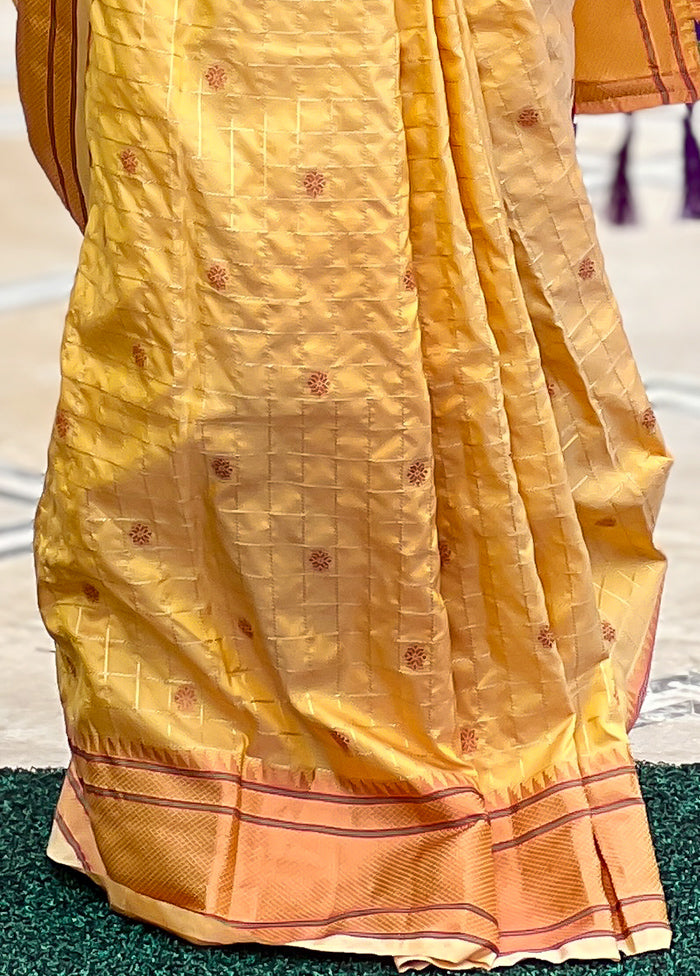 Yellow Dupion Silk Saree With Blouse Piece With Paypal Sale Online