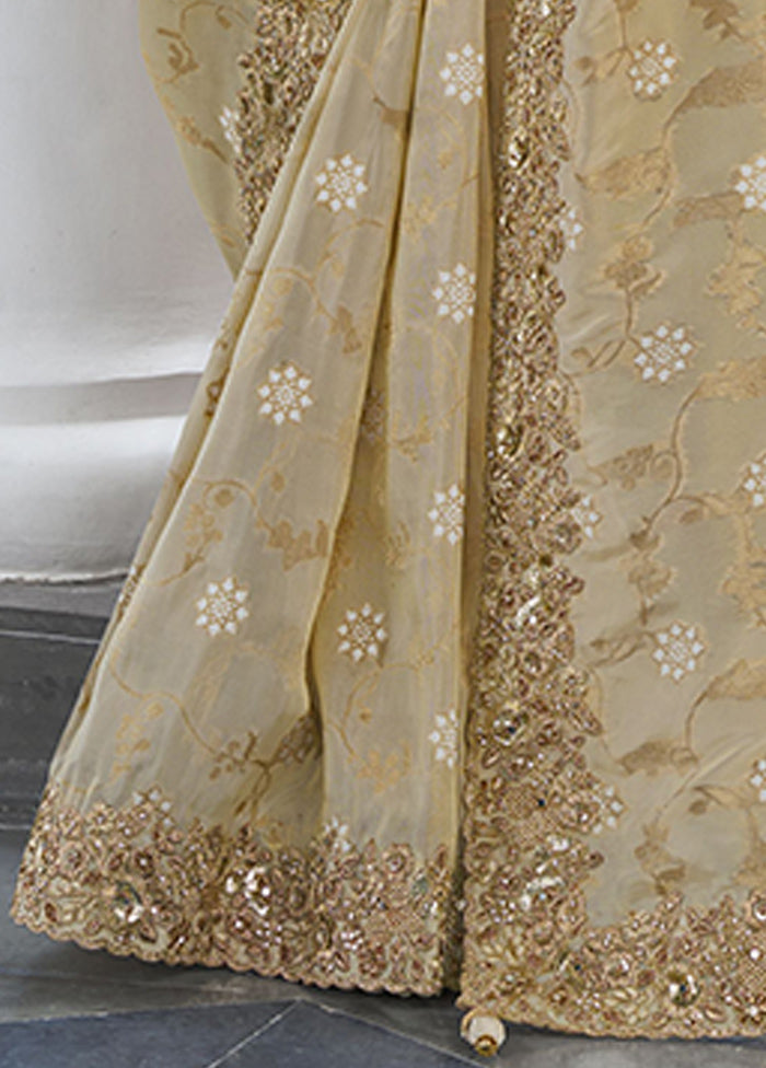 Beige Spun Silk Saree With Blouse Piece Official