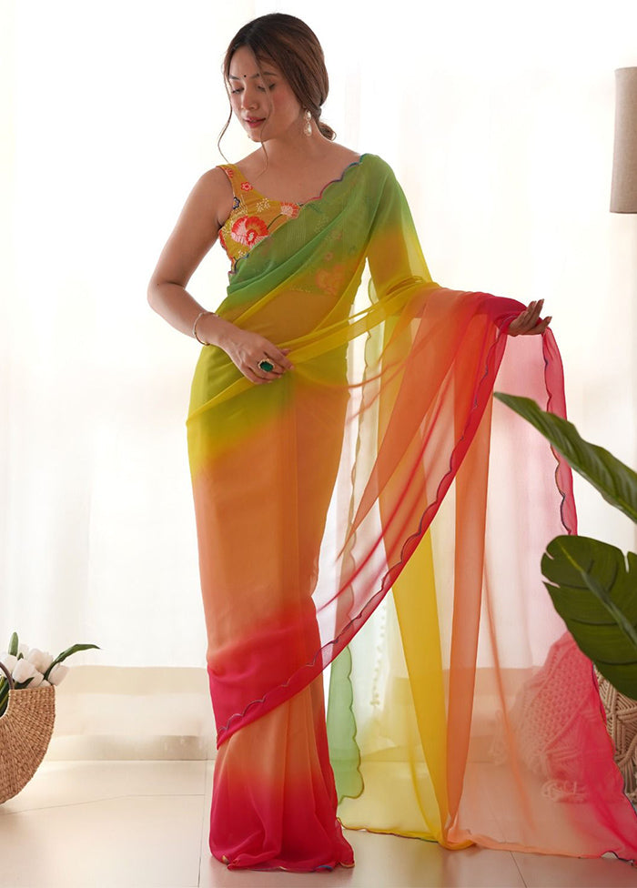 Multicolor Georgette Saree With Blouse Piece Cheap Sale Collections