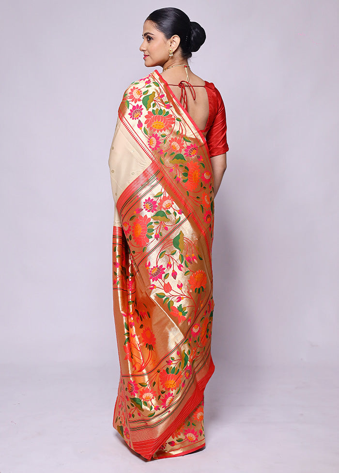 Cream Katan Silk Saree With Blouse Piece Looking For Sale Online