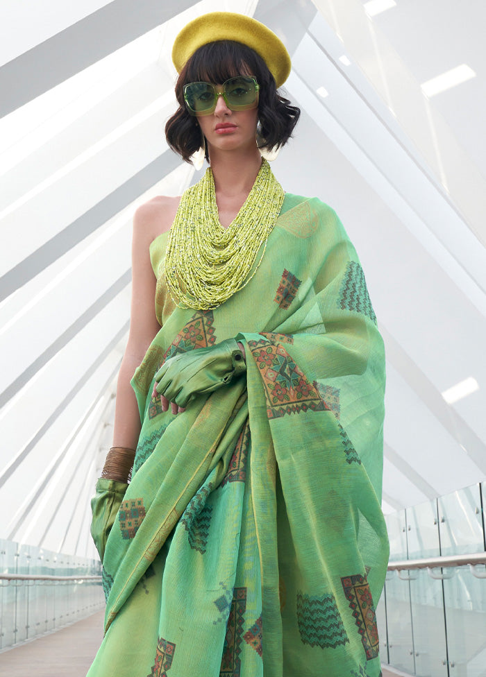 Green Spun Silk Saree With Blouse Piece Finishline Online