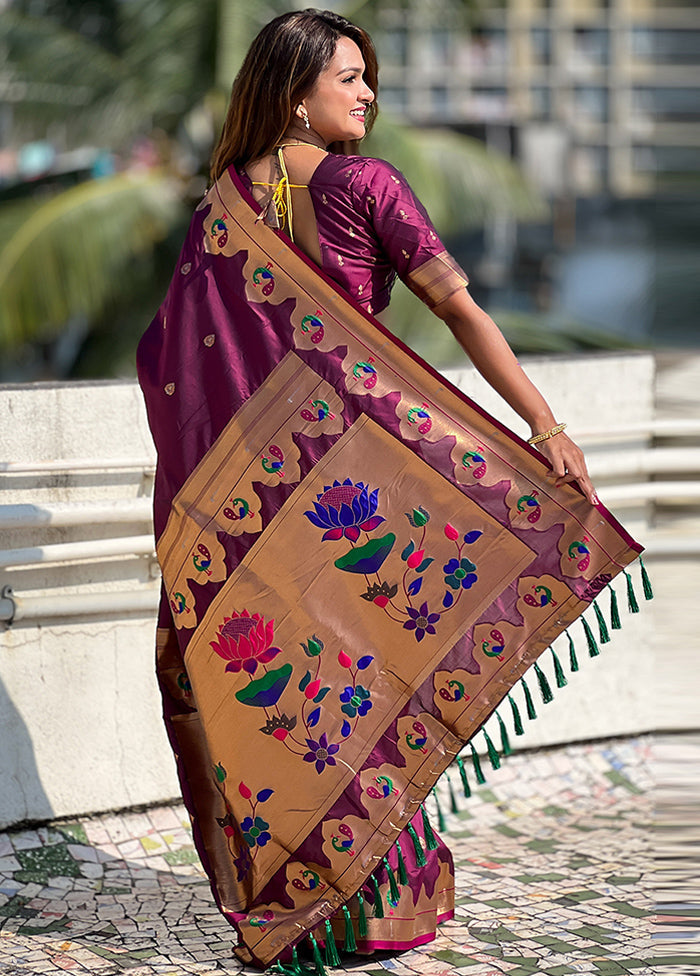 Magenta Spun Silk Saree With Blouse Piece On Hot Sale