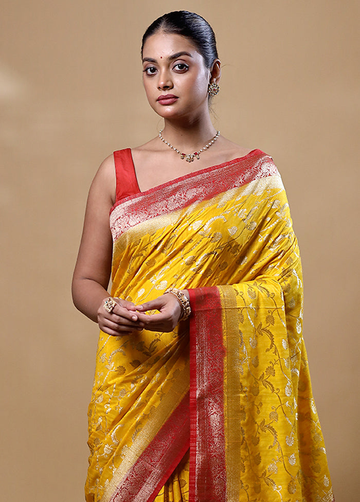 Yellow Georgette Saree With Blouse Piece Geniue Stockist