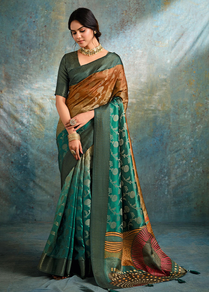 Teal Green Spun Silk Saree With Blouse Piece Top Quality Sale Online