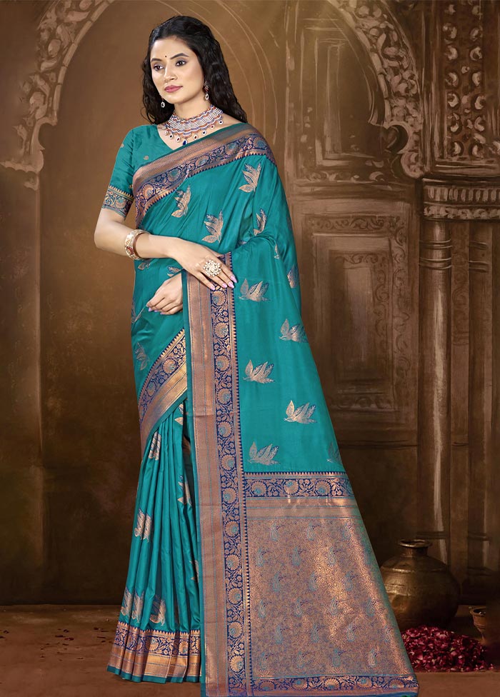 Sky Blue Dupion Silk Saree With Blouse Piece Official For Sale