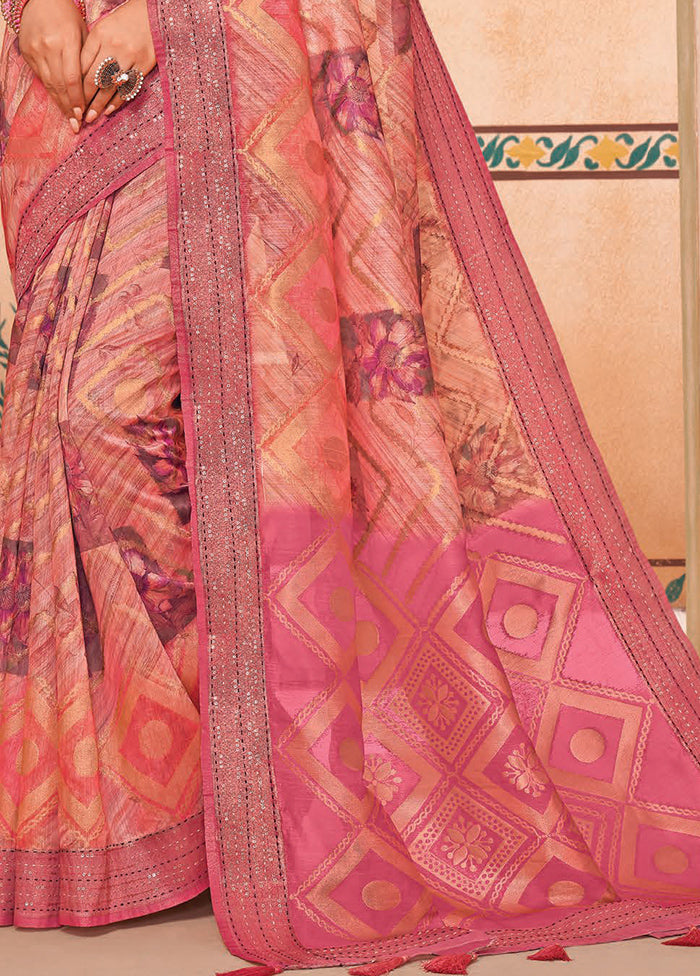 Peach Spun Silk Saree With Blouse Piece Best Seller