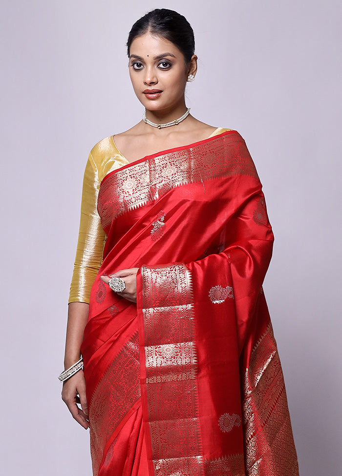 Red Handloom Dupion Pure Silk Saree With Blouse Piece Clearance Reliable