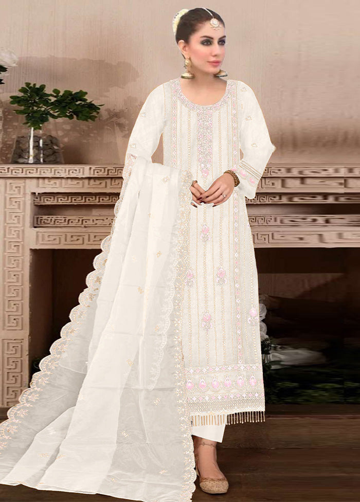 3 Pc Cream Semi Stitched Georgette Suit Set Very Cheap Pice