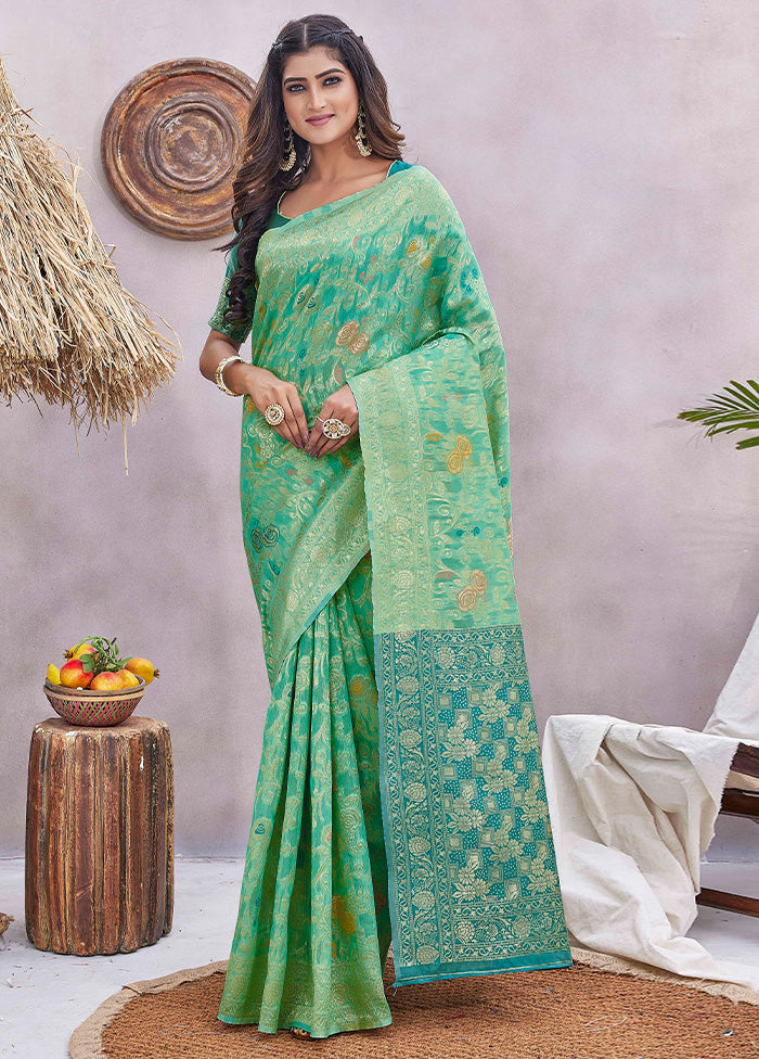 Green Banarasi Silk Saree With Blouse Piece Outlet Online Shop