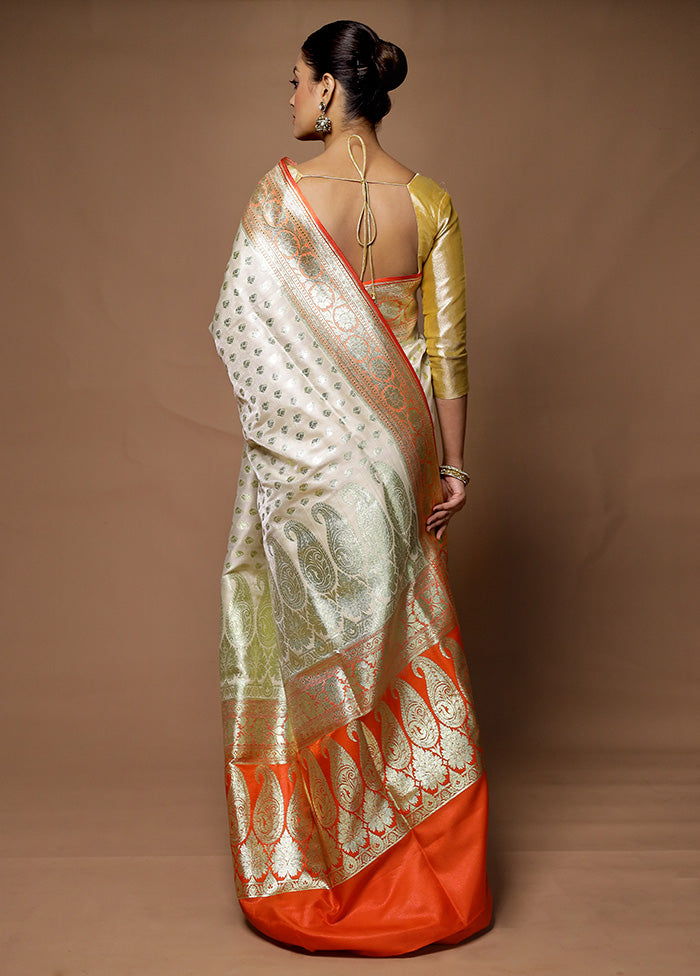 Cream Banarasi Silk Saree With Blouse Piece Buy Cheap Cheapest Pice