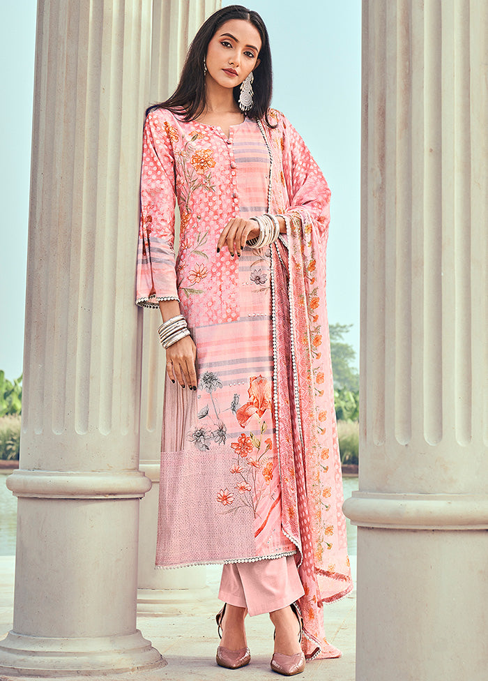 3 Pc Pink Unstitched Cotton Suit Set How Much Cheap Online