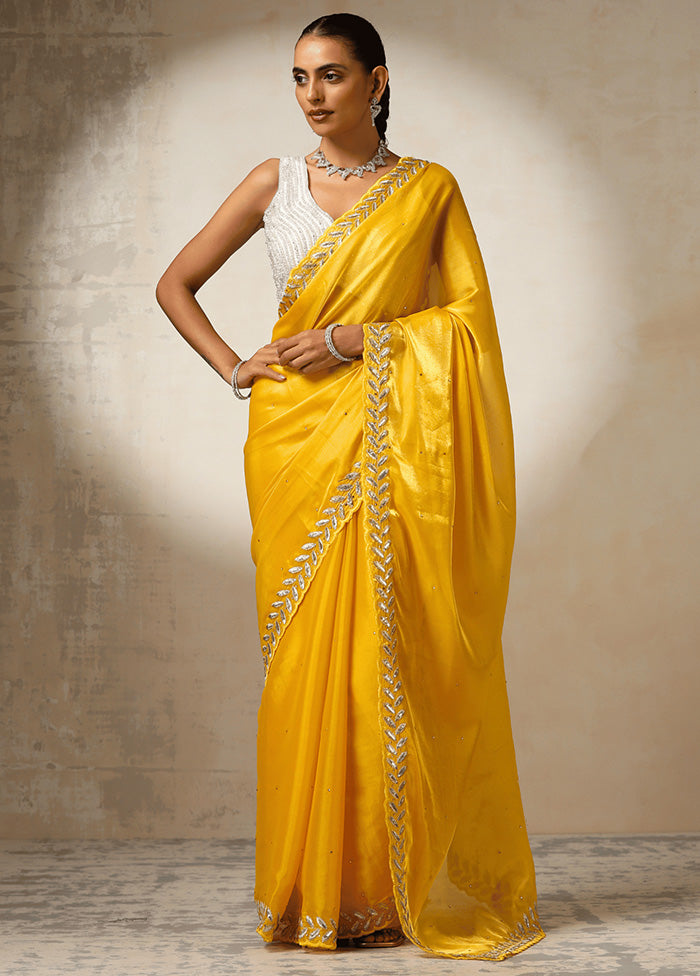 Yellow Spun Silk Saree With Blouse Piece Outlet Locations For Sale