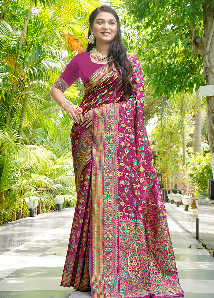 Wine Pasmina Silk Saree With Blouse Piece Sale Cheap Online