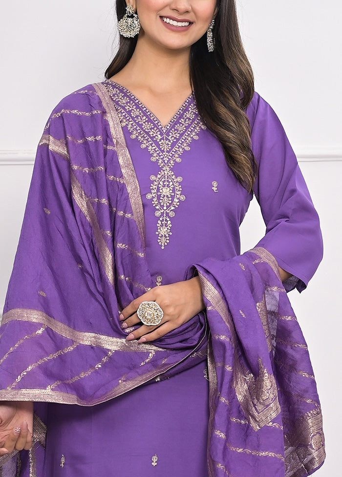 3 Pc Lavender Readymade Viscose Suit Set Outlet Online