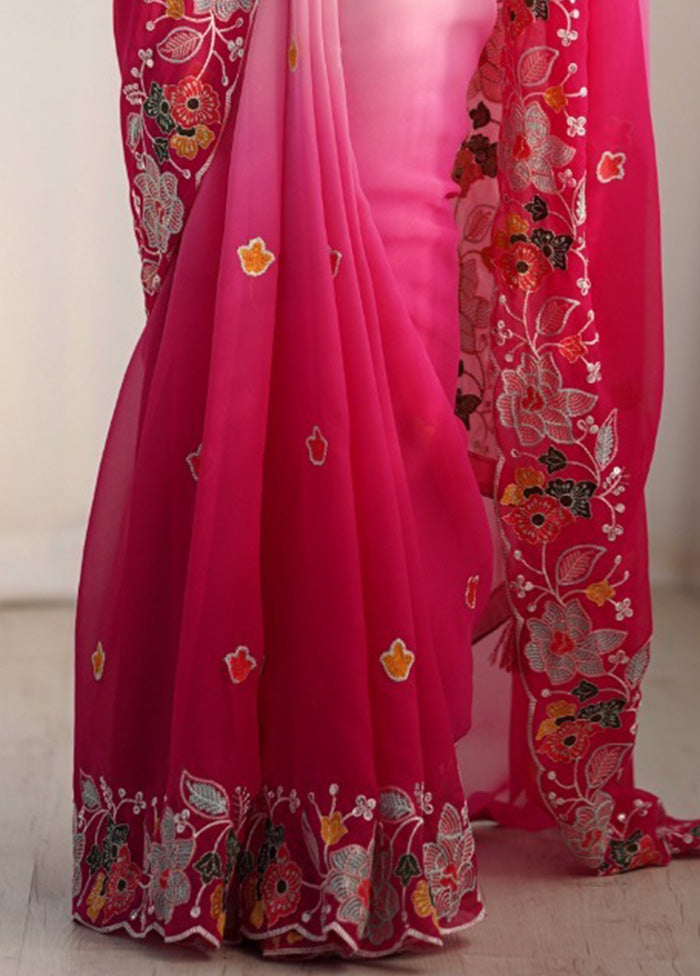 Pink Georgette Saree With Blouse Piece Discount Choice