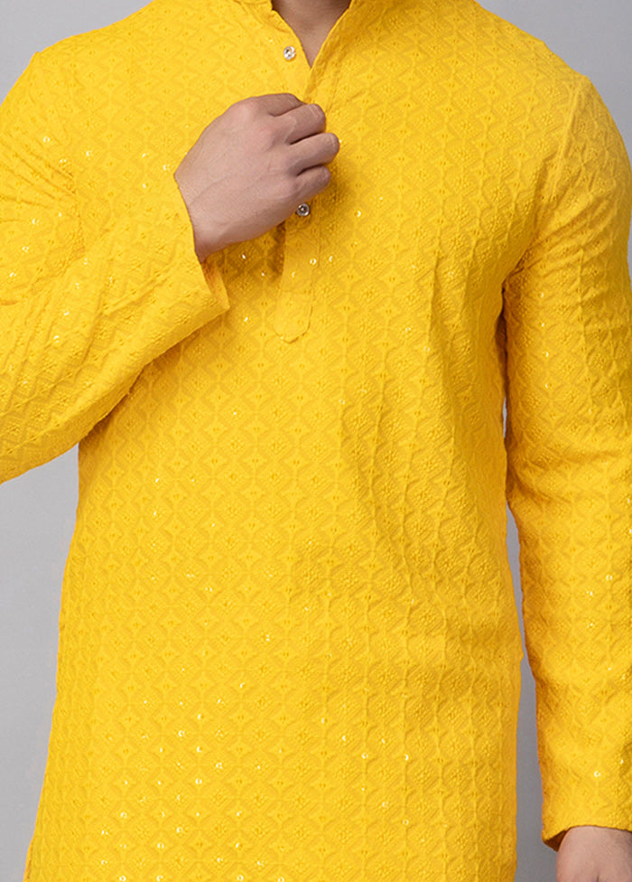 Yellow Viscose Embroidered Knee Length Kurta High Quality For Sale