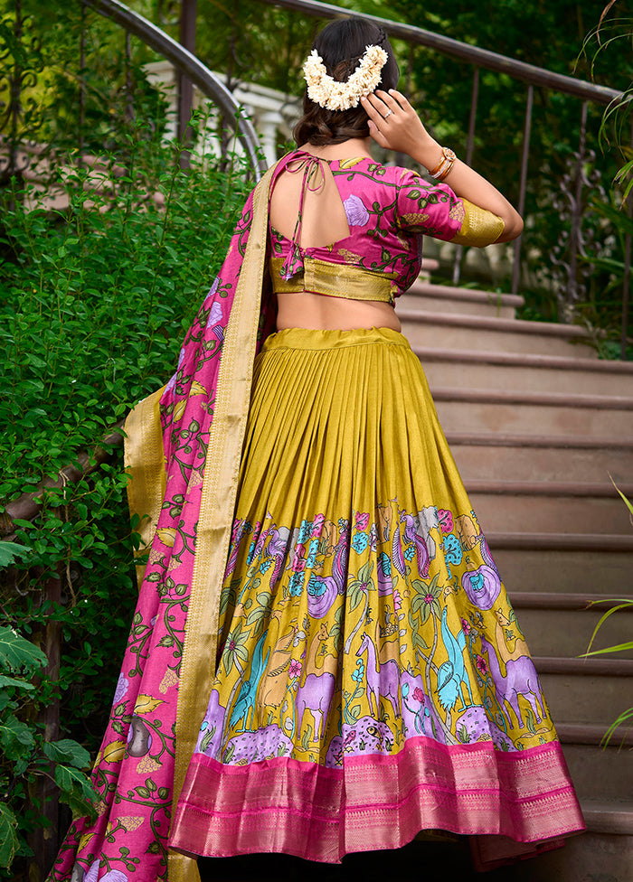 3 Pc Multicolor Silk Semi Stitched Lehenga Set Buy Cheap Explore