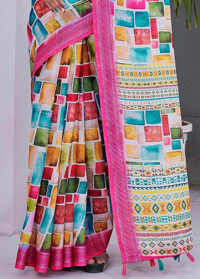 Multicolor Linen Silk Saree With Blouse Piece Low Shipping Cheap Pice