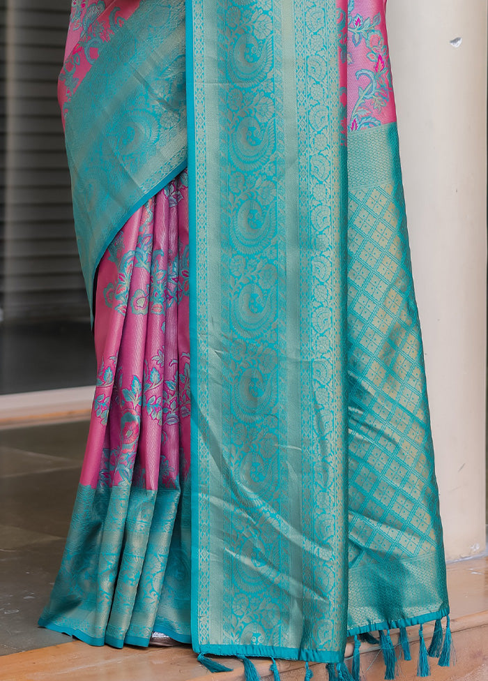 Pink Spun Silk Saree With Blouse Piece For Sale Online