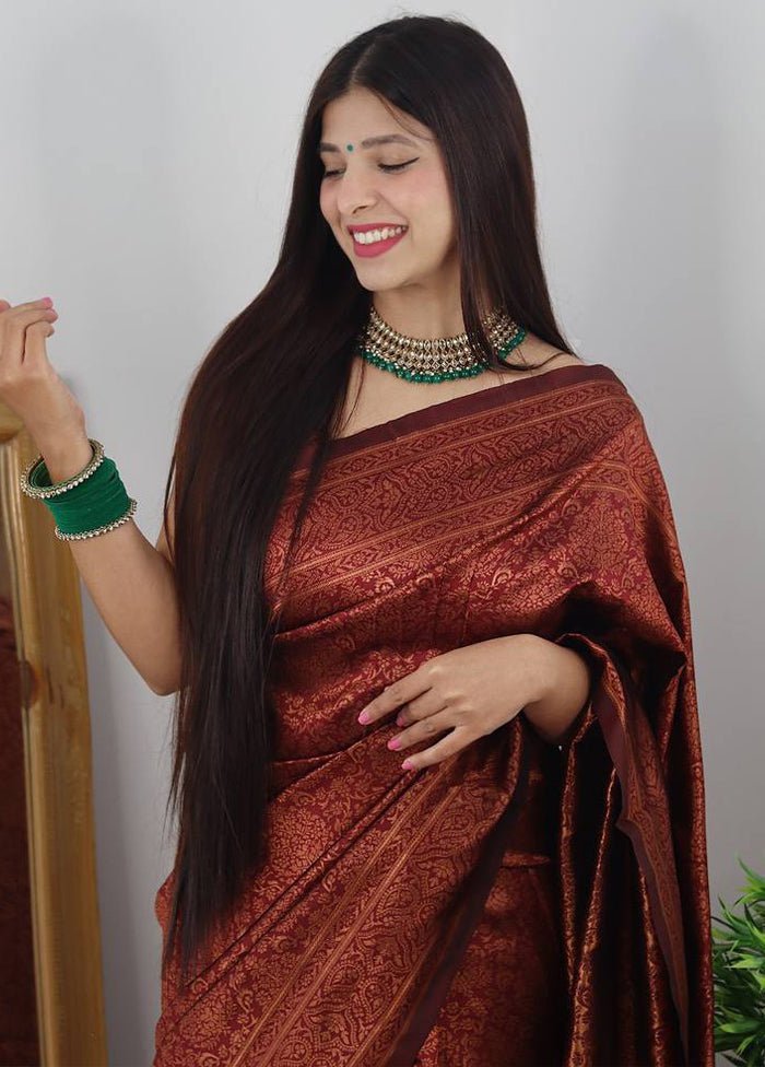 Maroon Banarasi Silk Saree With Blouse Piece Clearance Online Official Site