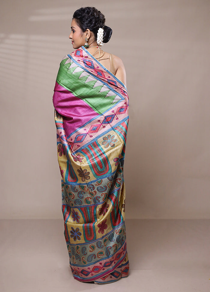 Pink Tussar Silk Saree With Blouse Piece Popular Sale Online