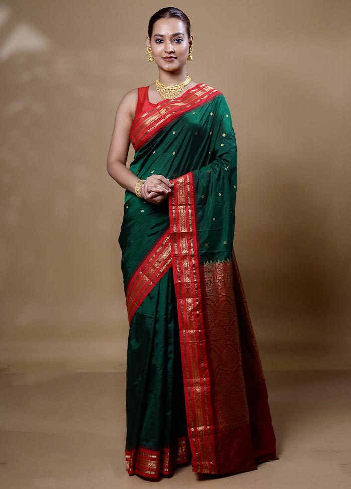 Green Handloom Kanjivaram Pure Silk Saree With Blouse Piece Outlet Geniue Stockist